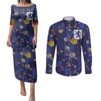 Custom Netherlands Football Couples Matching Puletasi and Long Sleeve Button Shirt Starry Night Style