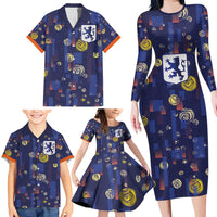Custom Netherlands Football Family Matching Long Sleeve Bodycon Dress and Hawaiian Shirt Starry Night Style