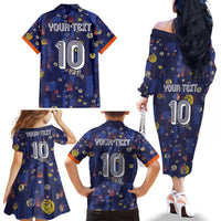 Custom Netherlands Football Family Matching Off The Shoulder Long Sleeve Dress and Hawaiian Shirt Starry Night Style