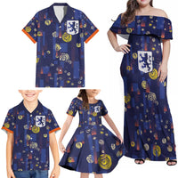 Custom Netherlands Football Family Matching Off Shoulder Maxi Dress and Hawaiian Shirt Starry Night Style