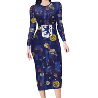 Custom Netherlands Football Long Sleeve Bodycon Dress Starry Night Style