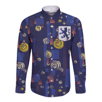 Custom Netherlands Football Long Sleeve Button Shirt Starry Night Style