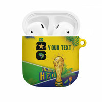 Personalized Brasil Rumo ao Hexa 26 AirPods Case World Trophy Gold Tropical Plants Carnival Style