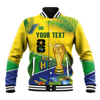 Personalized Brasil Rumo ao Hexa 26 Baseball Jacket World Trophy Gold Tropical Plants Carnival Style