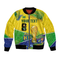 Personalized Brasil Rumo ao Hexa 26 Bomber Jacket World Trophy Gold Tropical Plants Carnival Style
