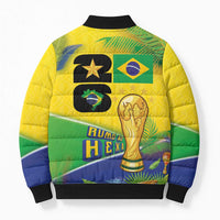 Personalized Brasil Rumo ao Hexa 26 Bomber Puffer Jacket World Trophy Gold Tropical Plants Carnival Style