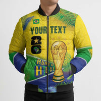 Personalized Brasil Rumo ao Hexa 26 Bomber Puffer Jacket World Trophy Gold Tropical Plants Carnival Style