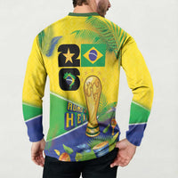 Personalized Brasil Rumo ao Hexa 26 Button Sweatshirt World Trophy Gold Tropical Plants Carnival Style