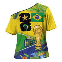 Personalized Brasil Rumo ao Hexa 26 Cross Shoulder Shirt World Trophy Gold Tropical Plants Carnival Style