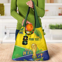Personalized Brasil Rumo ao Hexa 26 Grocery Bag World Trophy Gold Tropical Plants Carnival Style