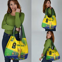 Personalized Brasil Rumo ao Hexa 26 Grocery Bag World Trophy Gold Tropical Plants Carnival Style