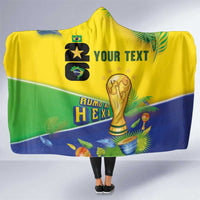 Personalized Brasil Rumo ao Hexa 26 Hooded Blanket World Trophy Gold Tropical Plants Carnival Style