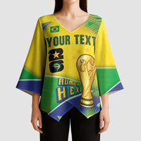 Personalized Brasil Rumo ao Hexa 26 Kimono Sleeve Blouse World Trophy Gold Tropical Plants Carnival Style