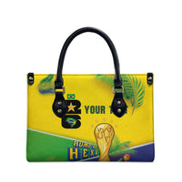 Personalized Brasil Rumo ao Hexa 26 Leather Bag World Trophy Gold Tropical Plants Carnival Style