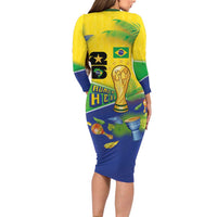 Personalized Brasil Rumo ao Hexa 26 Long Sleeve Bodycon Dress World Trophy Gold Tropical Plants Carnival Style