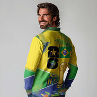 Personalized Brasil Rumo ao Hexa 26 Long Sleeve Polo Shirt World Trophy Gold Tropical Plants Carnival Style