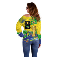 Personalized Brasil Rumo ao Hexa 26 Off Shoulder Sweater World Trophy Gold Tropical Plants Carnival Style