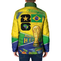 Personalized Brasil Rumo ao Hexa 26 Padded Jacket World Trophy Gold Tropical Plants Carnival Style