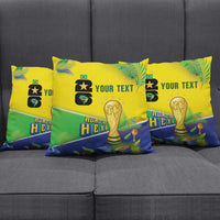Personalized Brasil Rumo ao Hexa 26 Pillow Cover World Trophy Gold Tropical Plants Carnival Style