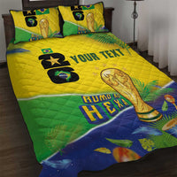 Personalized Brasil Rumo ao Hexa 26 Quilt Bed Set World Trophy Gold Tropical Plants Carnival Style