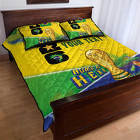 Personalized Brasil Rumo ao Hexa 26 Quilt Bed Set World Trophy Gold Tropical Plants Carnival Style