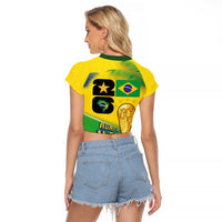 Personalized Brasil Rumo ao Hexa 26 Raglan Cropped T Shirt World Trophy Gold Tropical Plants Carnival Style