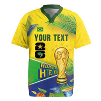 Personalized Brasil Rumo ao Hexa 26 Rugby Jersey World Trophy Gold Tropical Plants Carnival Style