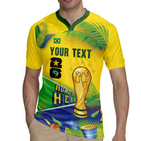 Personalized Brasil Rumo ao Hexa 26 Rugby Jersey World Trophy Gold Tropical Plants Carnival Style