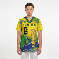Personalized Brasil Rumo ao Hexa 26 Scrub Top World Trophy Gold Tropical Plants Carnival Style