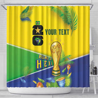 Personalized Brasil Rumo ao Hexa 26 Shower Curtain World Trophy Gold Tropical Plants Carnival Style