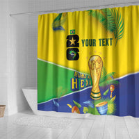 Personalized Brasil Rumo ao Hexa 26 Shower Curtain World Trophy Gold Tropical Plants Carnival Style