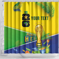 Personalized Brasil Rumo ao Hexa 26 Shower Curtain World Trophy Gold Tropical Plants Carnival Style