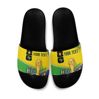 Personalized Brasil Rumo ao Hexa 26 Slide Sandals World Trophy Gold Tropical Plants Carnival Style
