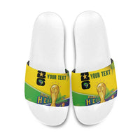 Personalized Brasil Rumo ao Hexa 26 Slide Sandals World Trophy Gold Tropical Plants Carnival Style