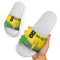 Personalized Brasil Rumo ao Hexa 26 Slide Sandals World Trophy Gold Tropical Plants Carnival Style