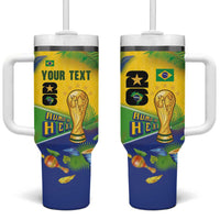 Personalized Brasil Rumo ao Hexa 26 Tumbler With Handle World Trophy Gold Tropical Plants Carnival Style
