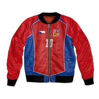 Custom Czechia National Football Bomber Jacket Halftone Lion Graphic T90 Style
