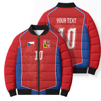 Custom Czechia National Football Bomber Puffer Jacket Halftone Lion Graphic T90 Style