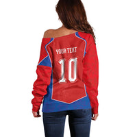 Custom Czechia National Football Off Shoulder Sweater Halftone Lion Graphic T90 Style