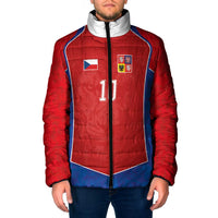 Custom Czechia National Football Padded Jacket Halftone Lion Graphic T90 Style