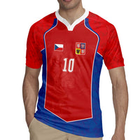 Custom Czechia National Football Rugby Jersey Halftone Lion Graphic T90 Style