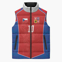 Custom Czechia National Football Sleeveless Puffer Jacket Halftone Lion Graphic T90 Style