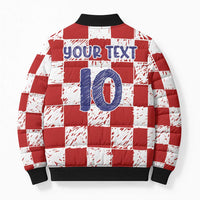 Custom Hrvatska National Football Bomber Puffer Jacket Checkerboard Sketch Style