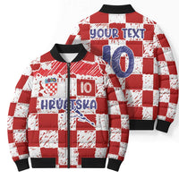 Custom Hrvatska National Football Bomber Puffer Jacket Checkerboard Sketch Style