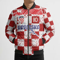 Custom Hrvatska National Football Bomber Puffer Jacket Checkerboard Sketch Style