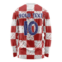Custom Hrvatska National Football Long Sleeve Shirt Checkerboard Sketch Style