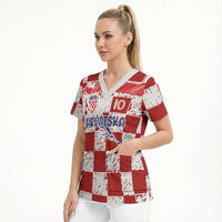 Custom Hrvatska National Football Scrub Top Checkerboard Sketch Style