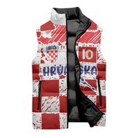 Custom Hrvatska National Football Sleeveless Puffer Jacket Checkerboard Sketch Style