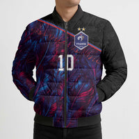 Custom France National Football Bomber Puffer Jacket Les Bleus Feather Pattern Abstract Fleur-De-Lis Art