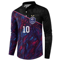 Custom France National Football Button Sweatshirt Les Bleus Feather Pattern Abstract Fleur-De-Lis Art